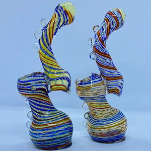 6.5" Color Lines and Net Swirls Marble Dots Medium Bubbler