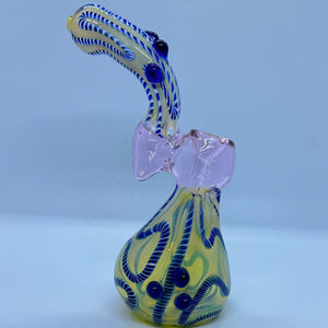 8" Joint Fume & Pink Tube Latticinio Lines Large Bubbler