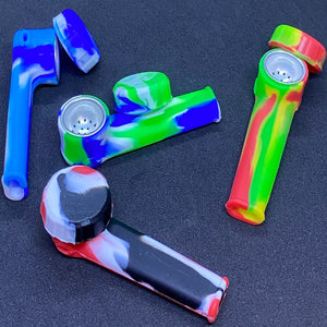 Mixed Color Flat Silicone Handpipe with Metal Bowl