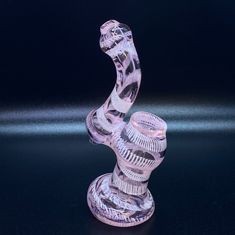 6" Pink Tube White Lines Bubbler