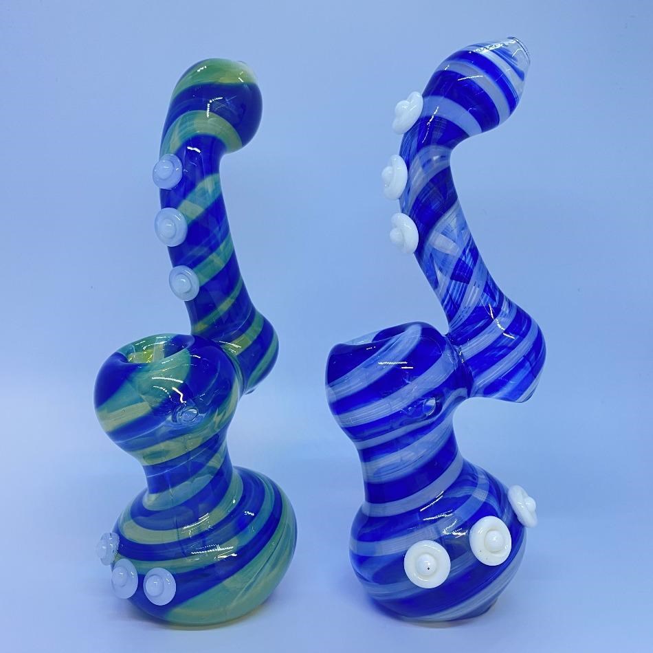 8" Full Color Swirl Buttons Bubbler