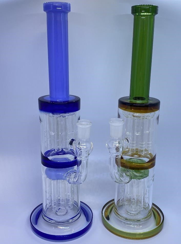 13" Color Tube Stem Double Tree Arm Perculators Water Pipe