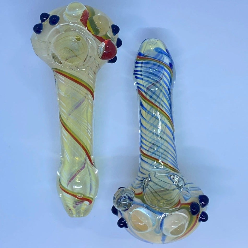 4.5" Silver Fume Spiral Rasta Line Marble