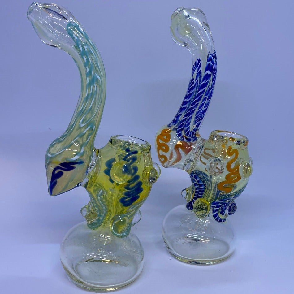 8" Medium Color Net Lines Marble Bubbler